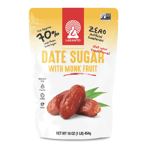 Lakanto Date Sugar with Monk Fruit Sweetener - Reduced Sugar for Coffee, Tea, Desserts, Cooking, Baking, Drinks, Sauces, Oatmeal, Smoothies, Syrup, Protein Shakes, Marinade (1 lb)