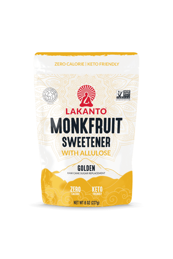 Golden Monk Fruit Sweetener with Allulose - Raw Cane Sugar Substitute, Erythritol Free, Gluten Free, Vegan, Keto Friendly, Sugar Replacement (Golden - 8 oz - Pack of 1)