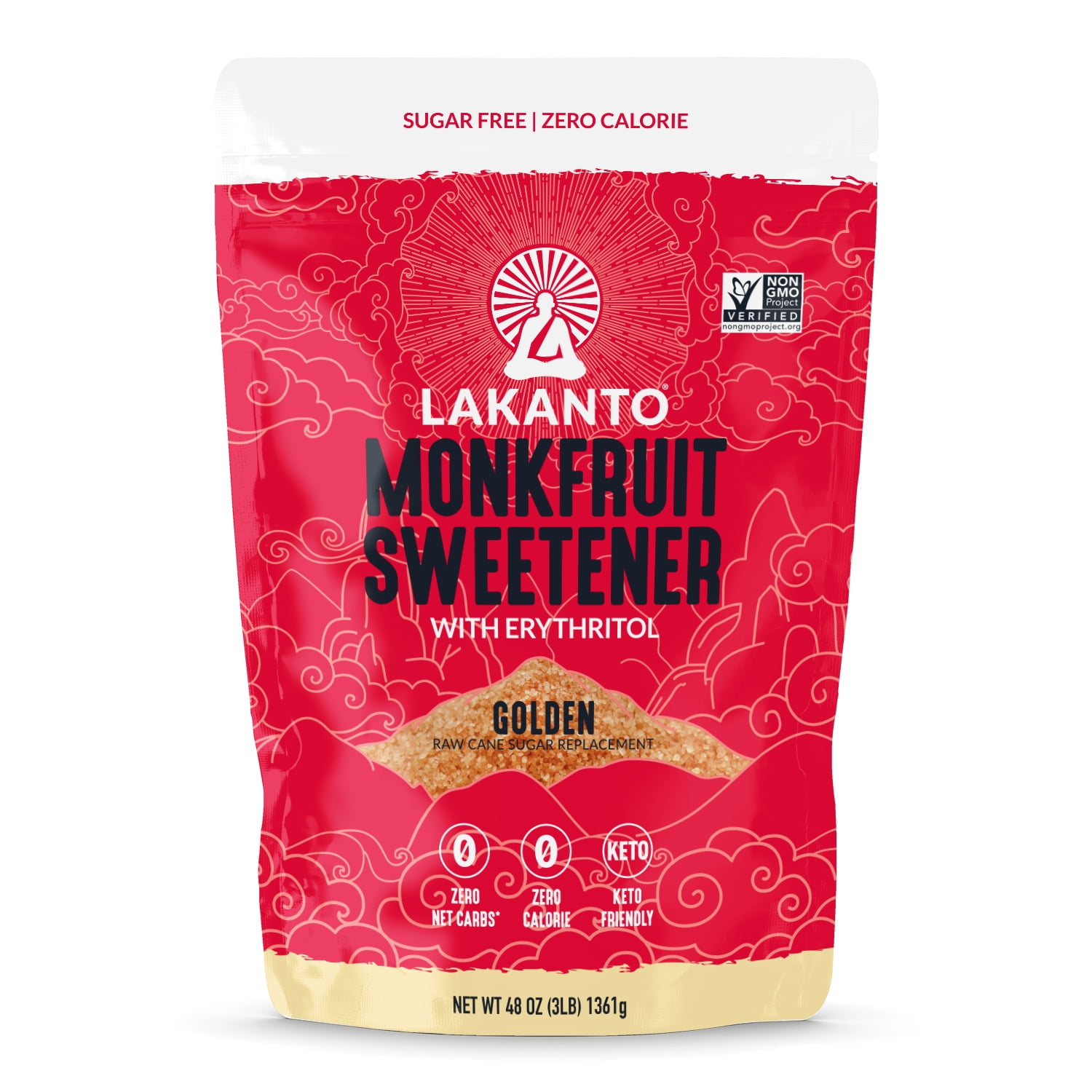 Lakanto Golden Monk Fruit Sweetener - Raw Cane Sugar Substitute, Zero Calorie, Keto Diet Friendly, Zero Net Carbs, Zero Glycemic, Baking, Extract, Sugar Replacement (Golden - 3 lbs)