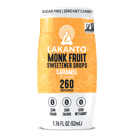 Lakanto Liquid Monk Fruit Extract Drops, Erythritol Free Sugar Substitute Sweetener For Tea, Coffee, Water & Smoothies, Sugar Free, Low Calorie, Zero Sugar, Vegan, Keto - Caramel (1.76 Fl Oz)