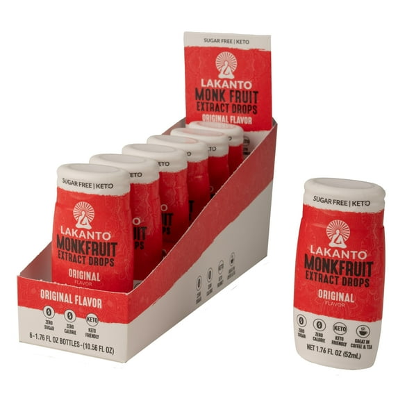 Lakanto Liquid Monk Fruit Extract Drops, Zero Calorie, Zero Sugar, Keto Sweetener, 1.76 fl oz, Pack of 6