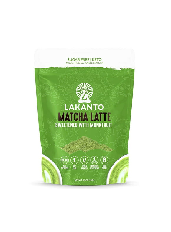 Lakanto Matcha Latte - Green Tea Powder with Shelf Stable Probiotics and Fiber, Sugar Free, Monkfruit Sweetener, Keto Diet Friendly, Vegan, Detox and Destress, Antioxidants, Authentic (10 oz)