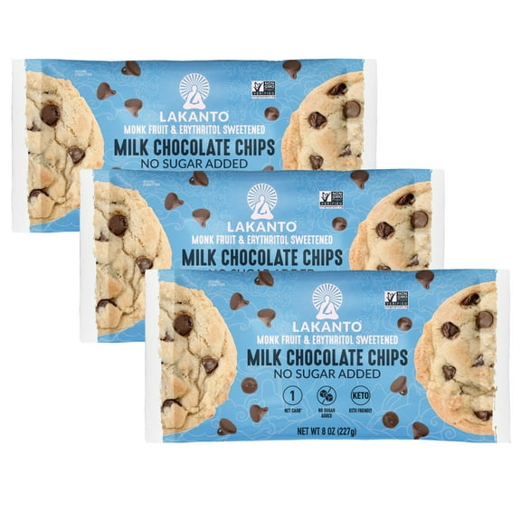 Lakanto Milk Chocolate Chips - Sweetened with Monk Fruit Sweetener and Erythritol - 8 oz (Pack of 3)