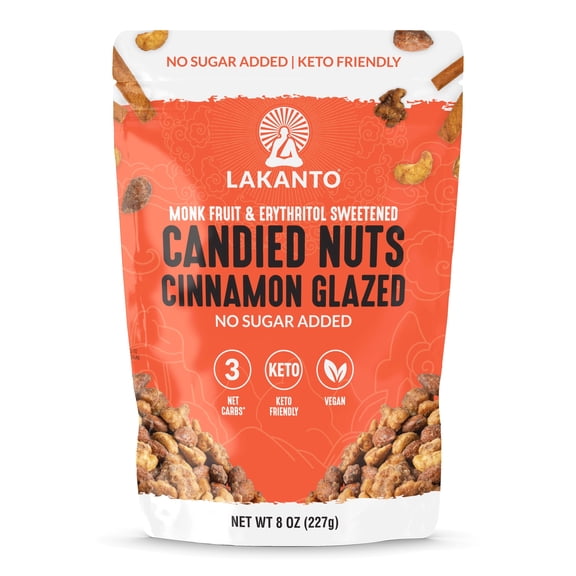 Lakanto Mixed Candied Nuts Cinnamon Glazed - No Sugar Added, Sweetened with Monk Fruit, 3 Net Carbs, Keto Diet Friendly, Vegan, on the Go Snack Anytime - Cinnamon Glazed