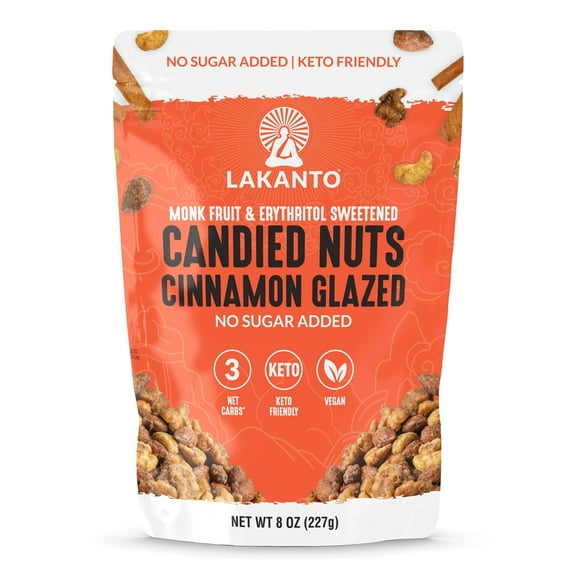 Lakanto Candied Nuts Cinnamon Glazed - No Sugar Added, Sweetened with Monk Fruit, 3 Net Carbs, Keto Diet Friendly, Vegan.