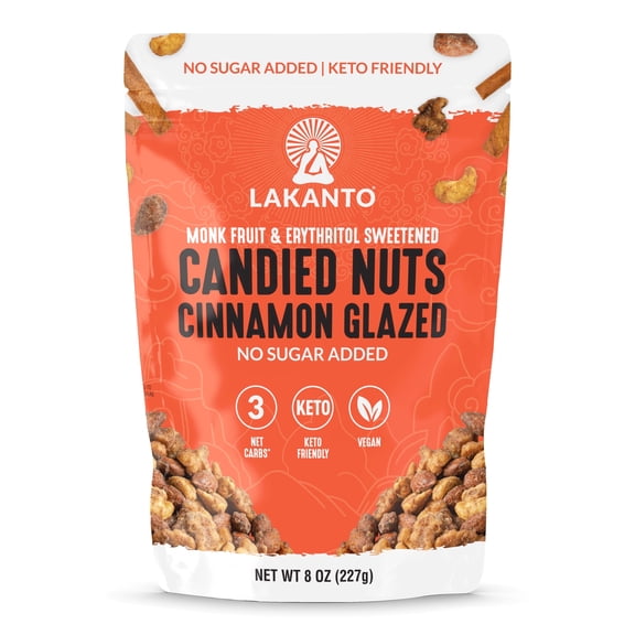 Lakanto Mixed Candied Nuts Cinnamon Glazed - No Sugar Added, Sweetened with Monk Fruit, 3 Net Carbs, Keto Diet Friendly, Vegan, on the Go Snack Anytime - Cinnamon Glazed