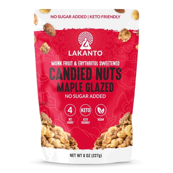 Lakanto Mixed Candied Nuts Maple Glazed - No Sugar Added, Sweetened with Monk Fruit, 3 Net Carbs, Keto Diet Friendly, Vegan, on the Go Snack Anytime - Maple Glazed