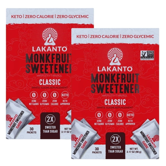 Lakanto Monk Fruit Sweetener, Classic, 30 Packets per Box, 2-Pack