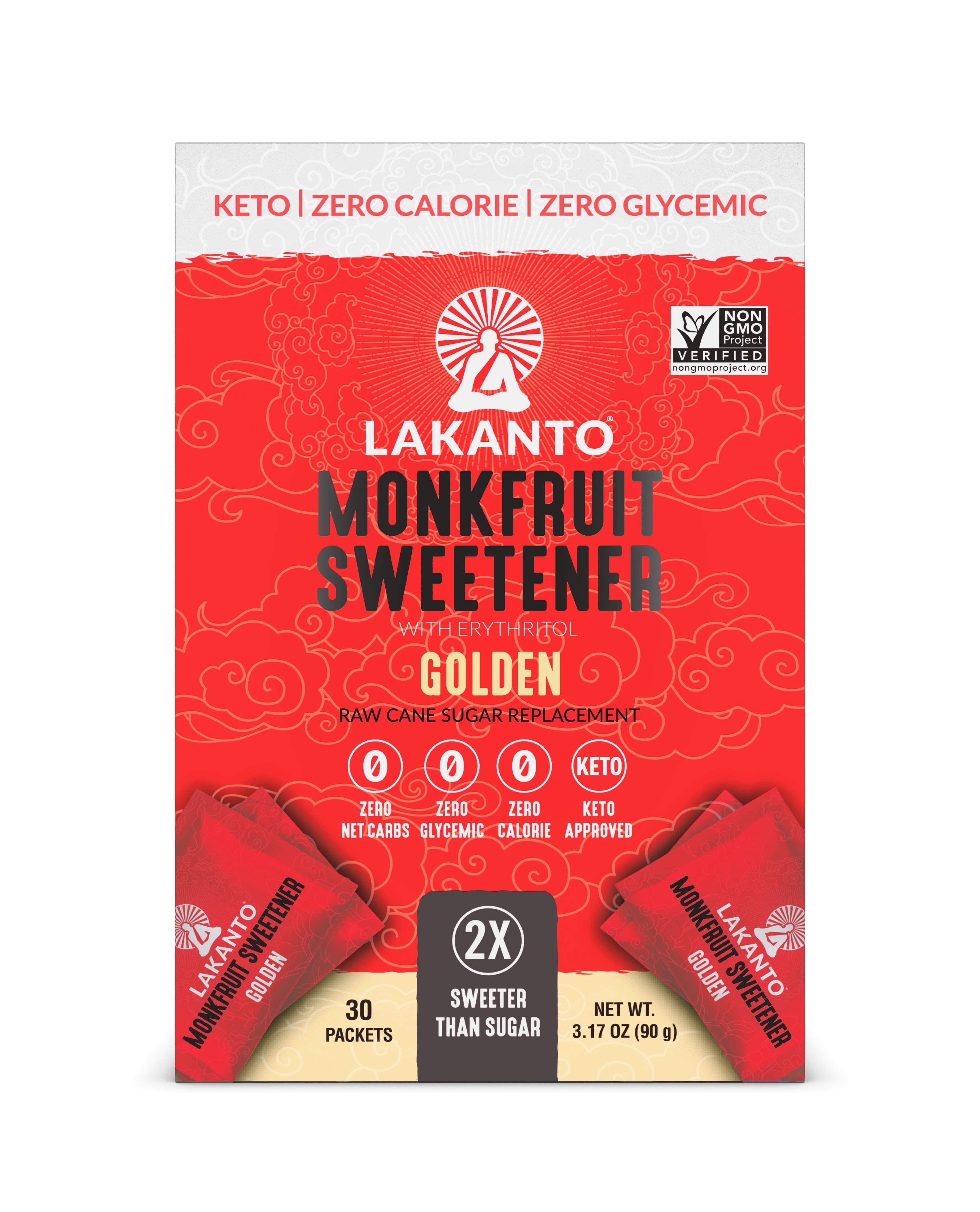 Lakanto Monk Fruit Sweetener Packets Raw Cane Sugar Replacement, Zero