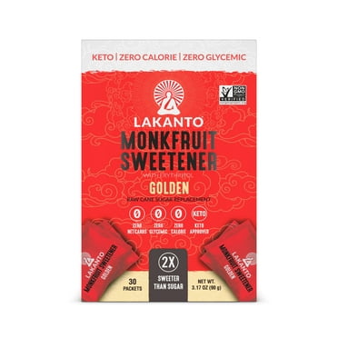 Lakanto Monk Fruit Sweetener Packets - Raw Cane Sugar Replacement, Zero Net Carbs, Zero Glycemic, Zero Calorie, Keto, Sweeten on the Go, Coffee, Lemonade, Other Drinks, Desserts (Golden, 30 Count)