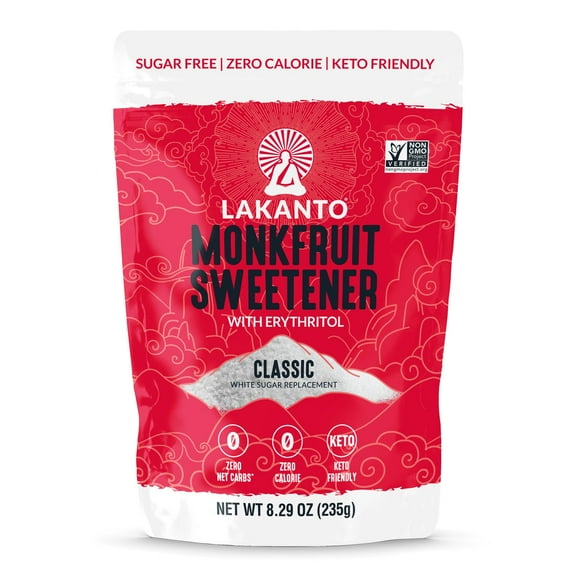 Lakanto Monk Fruit Sweetener - 8.29 oz Bag, White Sugar Replacement, Zero Net Carbs, Keto, Zero Glycemic Index