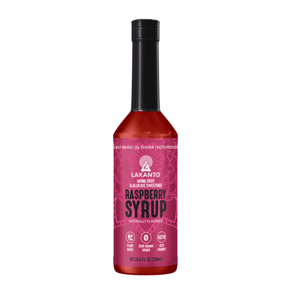 Lakanto Simple Flavoring Syrup - Monk Fruit Sweetener with Allulose, Perfect for Coffee, Tea, Cocktails, Snow Cones, Sodas, Other Drinks, Keto, Vegan (Raspberry - 25.4 fl oz)
