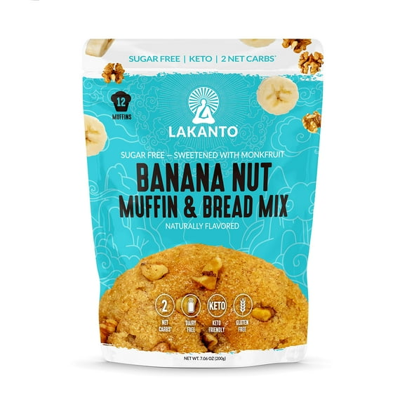 Lakanto Sugar Free Banana BDF32 Nut Muffin and Bread Mix - Sweetened with Monk Fruit Sweetener, 2g Net Carbs, Gluten Free, Naturally Flavored, Keto Diet Friendly, Dairy Free (12 Muffins)