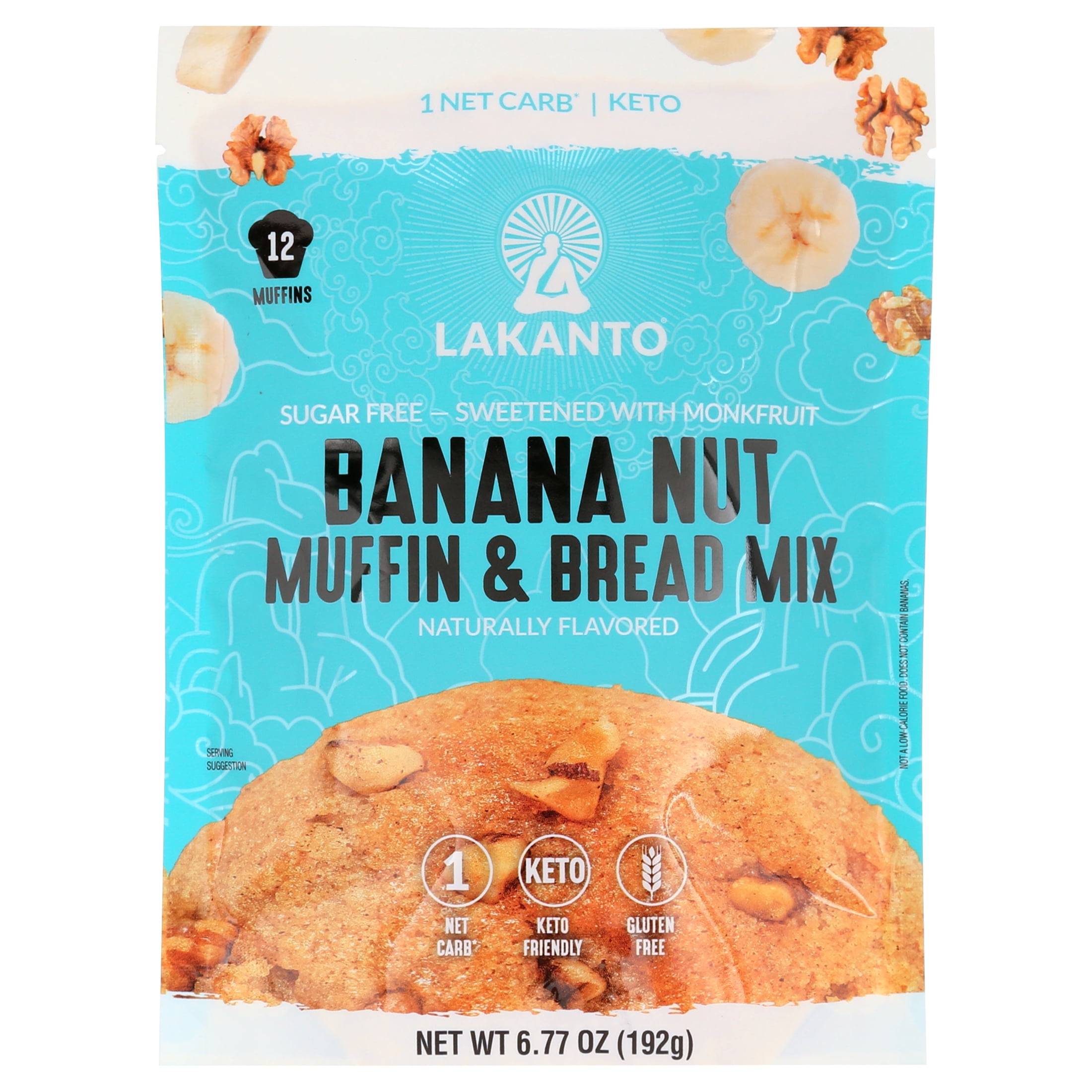 Lakanto Sugar Free Banana Nut Muffin and Bread Mix - Sweetened with Monk Fruit Sweetener, 2g Net Carbs, Gluten Free, Naturally Flavored, Keto Diet Friendly, Dairy Free (12 Muffins)