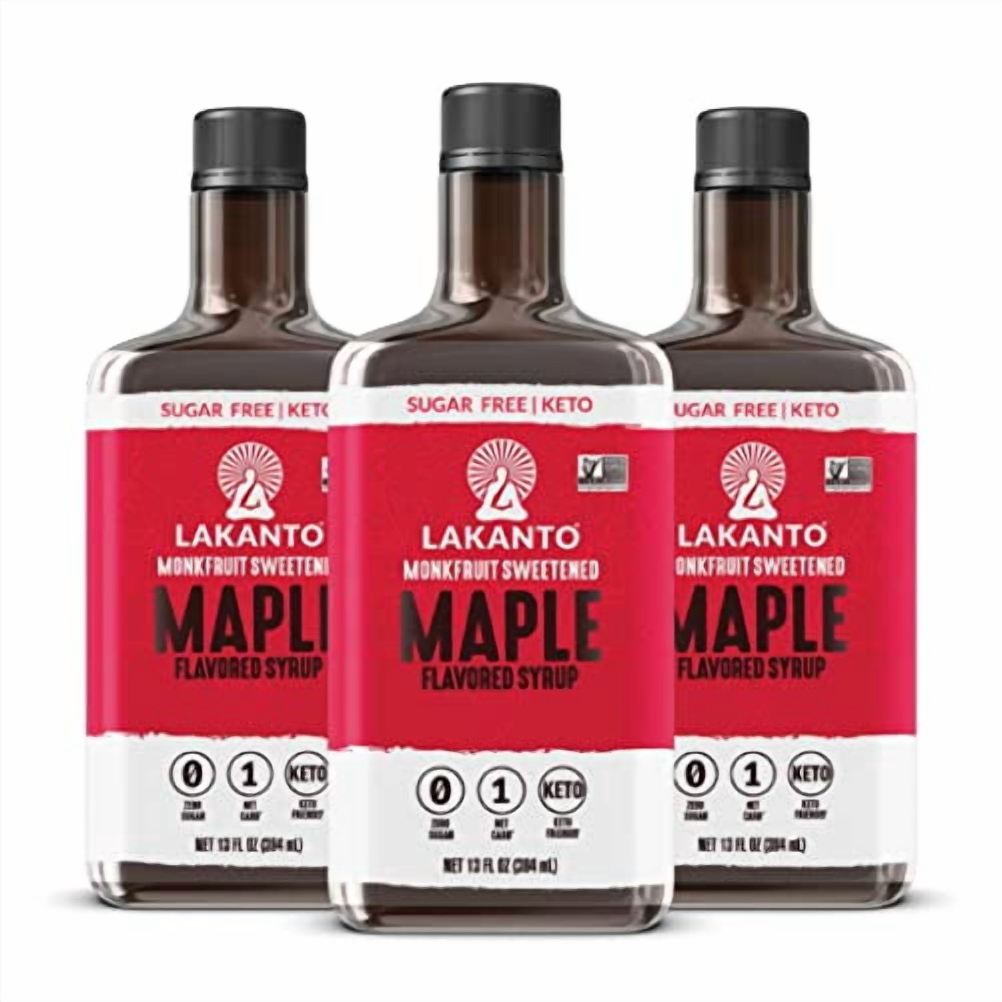 Lakanto Sugar Free Maple Syrup - Monk Fruit Sweetener, Keto Diet Friendly, Vegan, 1g Net Carbs, Pancakes, Waffles, Oatmeal, Coffee, Tea, Granola, Frosting, Marinade, Dressing (13 fl oz - Pack of 3)