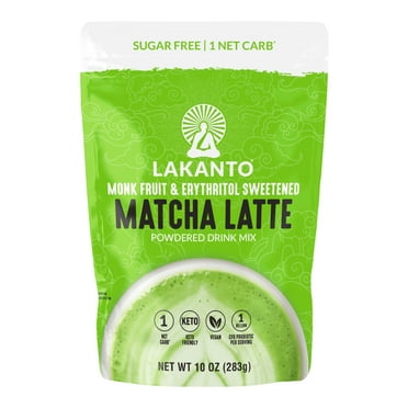 Lakanto Sugar Free Matcha Latte Drink Mix - Green Tea Powder with Shelf Stable Probiotics, Fiber, Monk Fruit Sweetener, Keto Diet Friendly, Vegan, Detox, Destress, Antioxidants, Authentic (10 oz)
