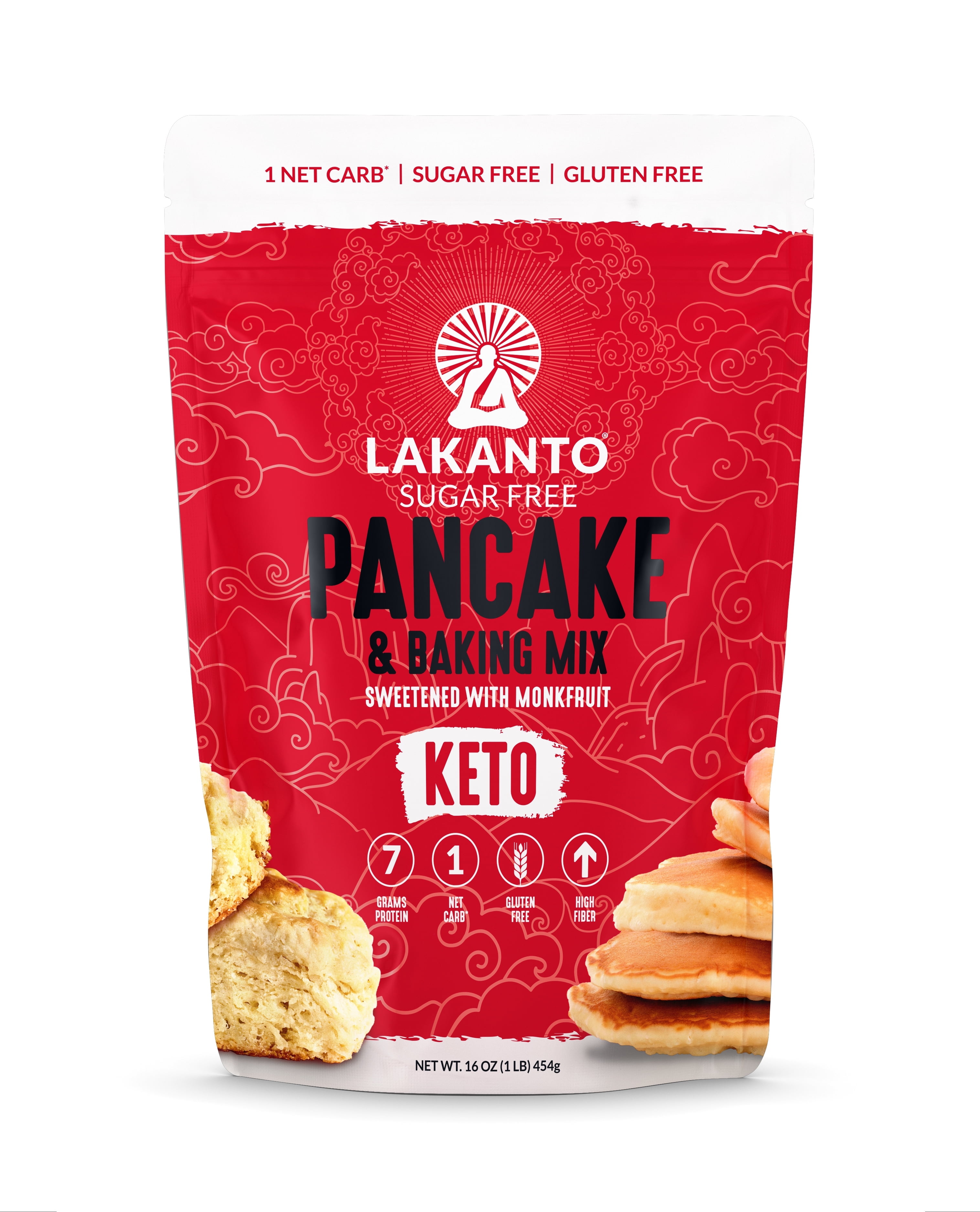 Lakanto Sugar Free Pancake and Baking Mix - Sweetened with Monk Fruit Sweetener, Keto Diet Friendly, 7g of Protein, 1g Net Carbs, High in Fiber, Flapjack, Waffles, Biscuits, Easy to Make (1 lb)
