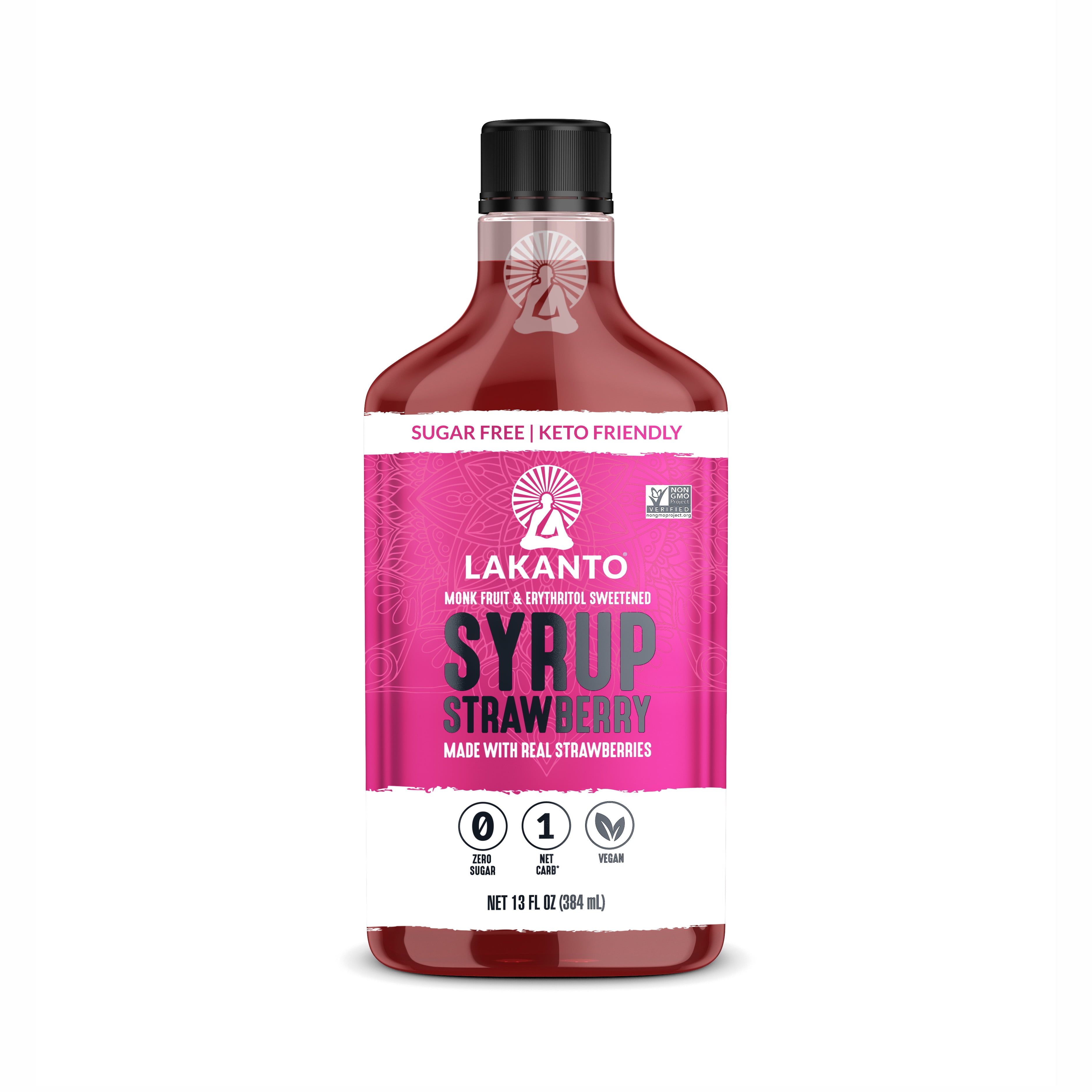 Lakanto Sugar Free Strawberry Syrup - Sweetened with Monk Fruit Sweetener and Erythritol, Made with Real Strawberries, Pancakes, Waffles, French Toast, Ice Cream, Lemonade, Desserts - 13 Fl Oz