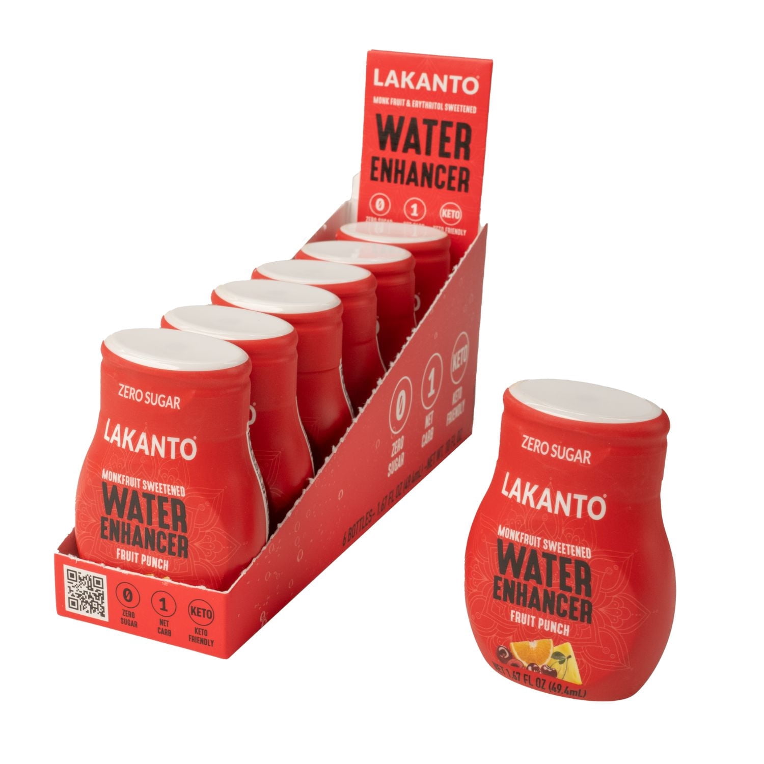 Lakanto Sugar Free Water Enhancer - Sweetened with Monk Fruit Sweetener and Erythritol, On the Go Liquid H2O Hydration, Zero Sugar, Naturally Flavored - Fruit Punch (1.67 fl oz - Pack of 6)