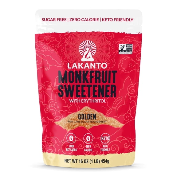 Lakanto Monk Fruit Sweetener - 1:1 Raw Cane Sugar Substitute, Zero Calorie, Keto Diet Friendly, Zero Net Carbs, Zero Glycemic, Baking, Extract, Sugar Replacement (Golden - 1 lb)