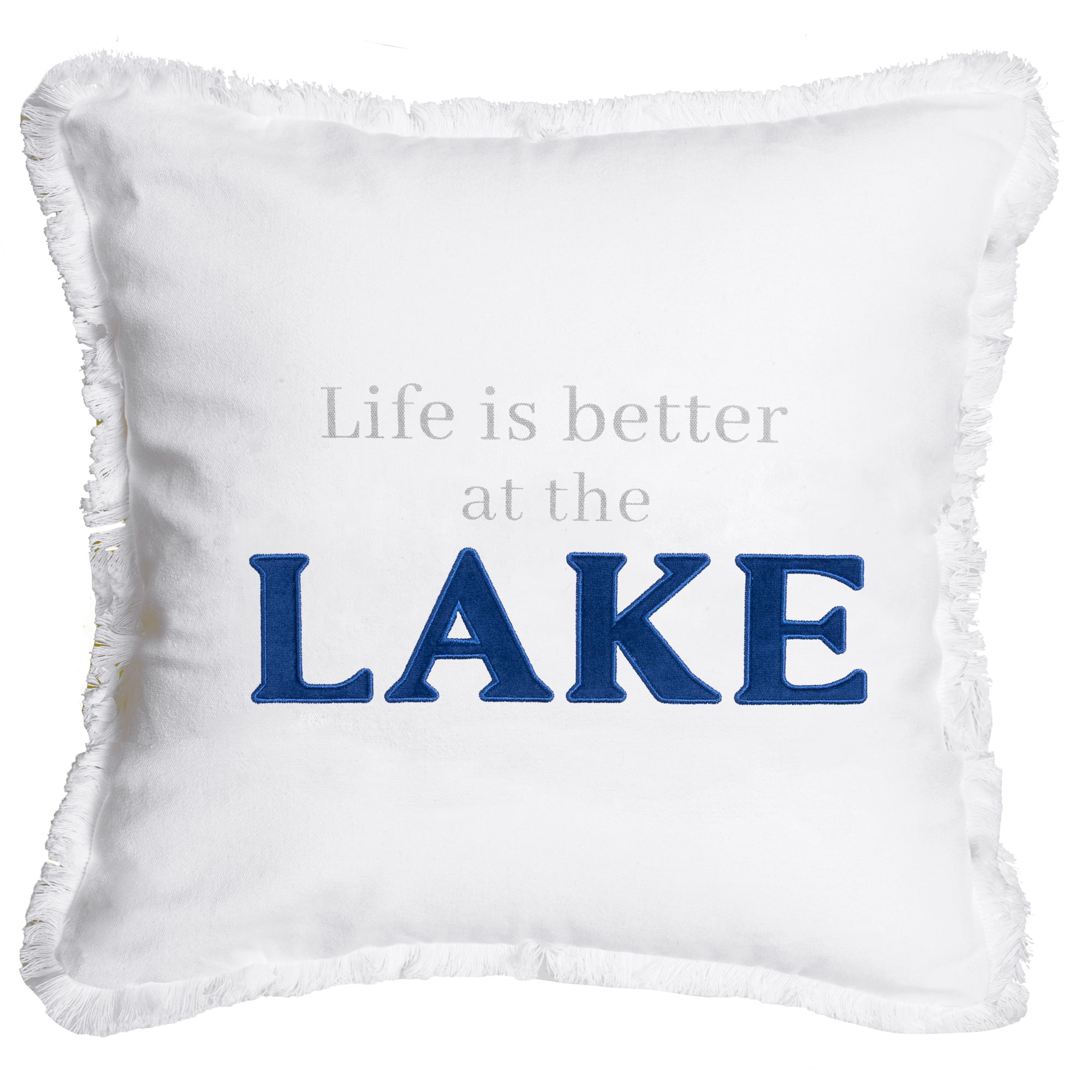 White and Blue Cotton Polyester Lake House Throw Pillow Cover, 18"
