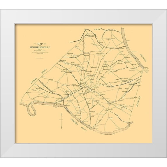 Lake 29x26 White Modern Wood Framed Museum Art Print Titled - Newberry County South Carolina - Lake 1887
