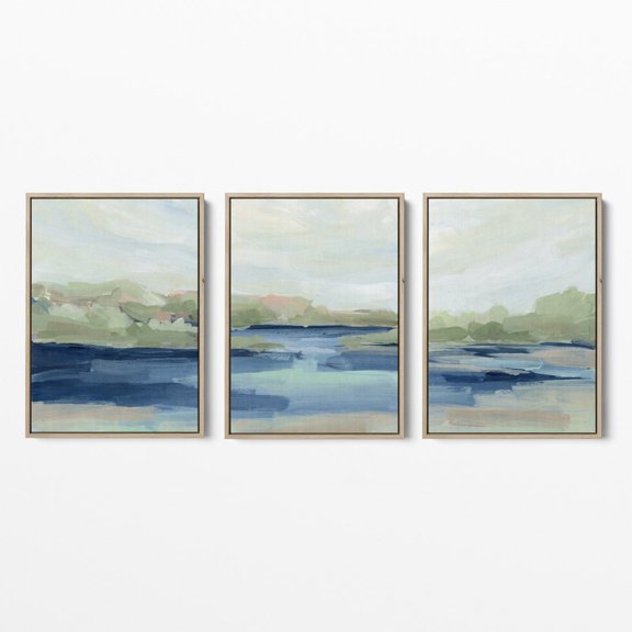 Lake Abstract Triptych Shoreside Memories Art Prints or Poster Set 3
