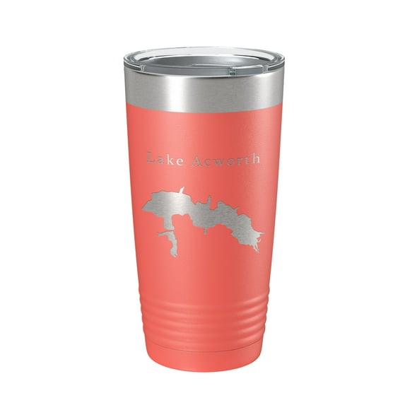 Lake Acworth Map Tumbler Travel Mug Insulated Laser Engraved Coffee Cup Georgia 20 oz Coral