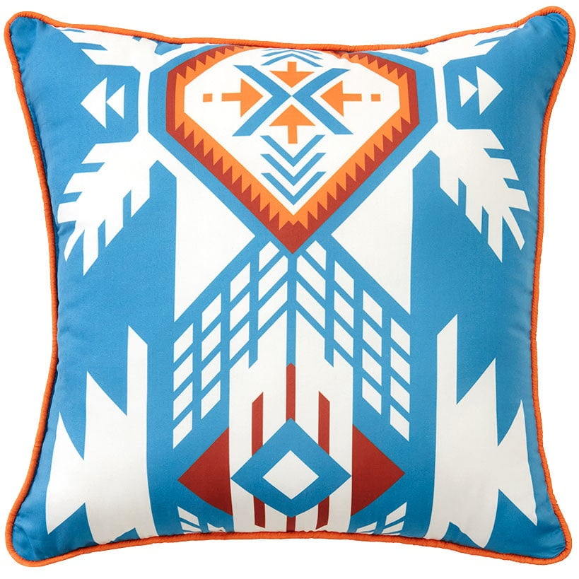Southwestern Blue and Orange Polyester Accent Pillow
