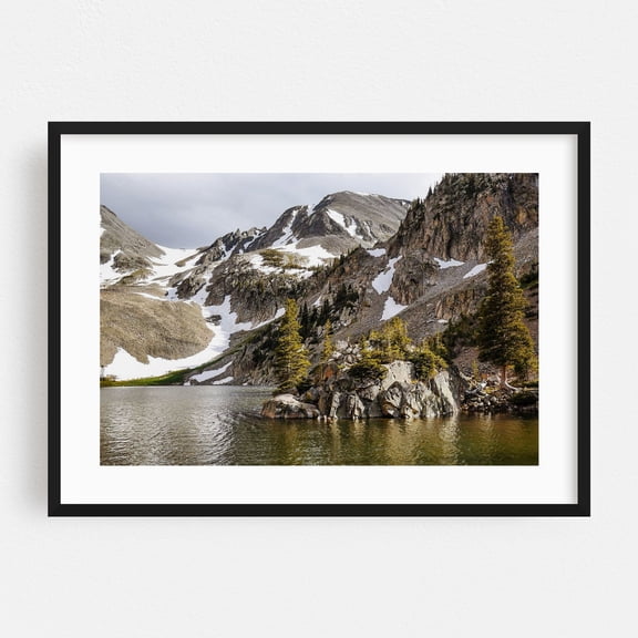 Lake Agnes - Colorado Photography Mountain Landscape Nature Snow Lake Wilderness Scenic Black Framed Wall Art Print 5 x 7 inches