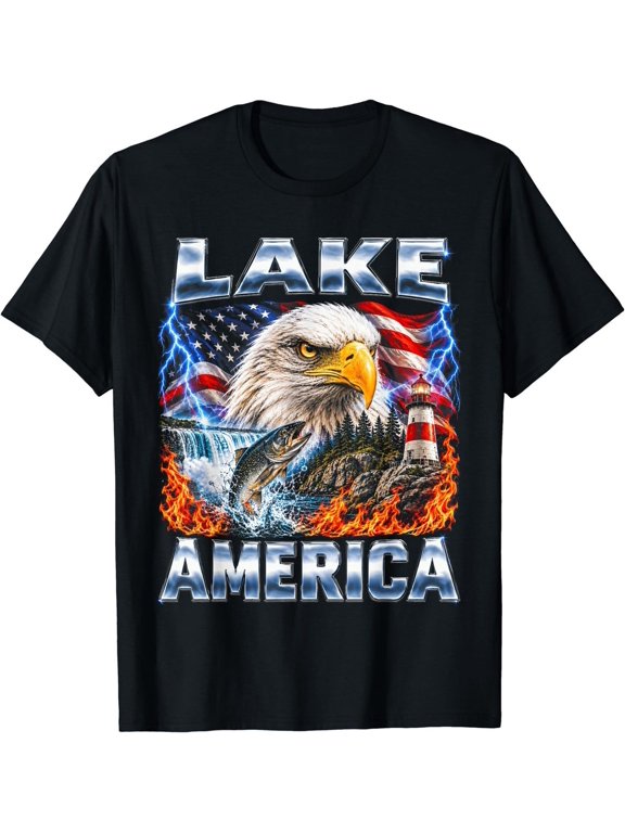 Lake America Bald Eagle Flag T-Shirt