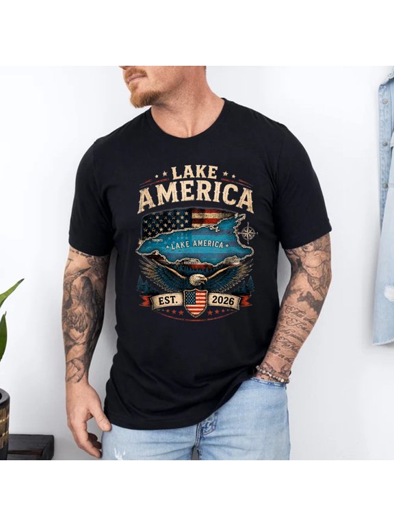 Lake America Bald Eagle Vintage Flag T-Shirt