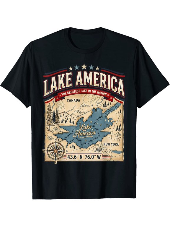 Lake America Vintage Map Graphic T-Shirt