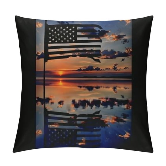 Lake American Flag Boating Fishing Camping Boat Lake Lover Throw Pillow