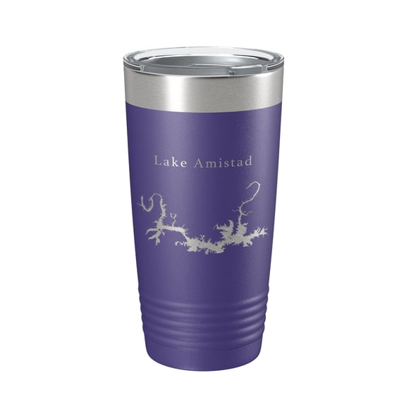 Lake Amistad Reservoir Map Tumbler Travel Mug Insulated Laser Engraved Coffee Cup Texas 20 oz Purple