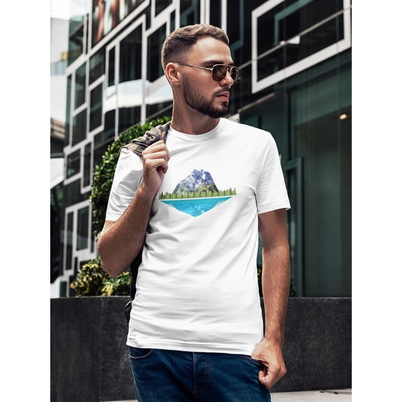Lake And Mountain Vector Graphic Men White T-Shirt, Male Small