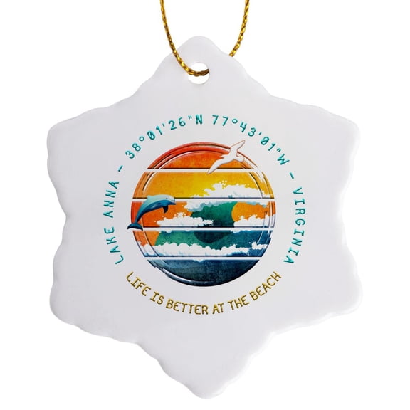 3drose, Lake Anna, Louisa, Spotsylvania, Orange Counties, Virginia Gift, 3 inch Snowflake Porcelain Ornament