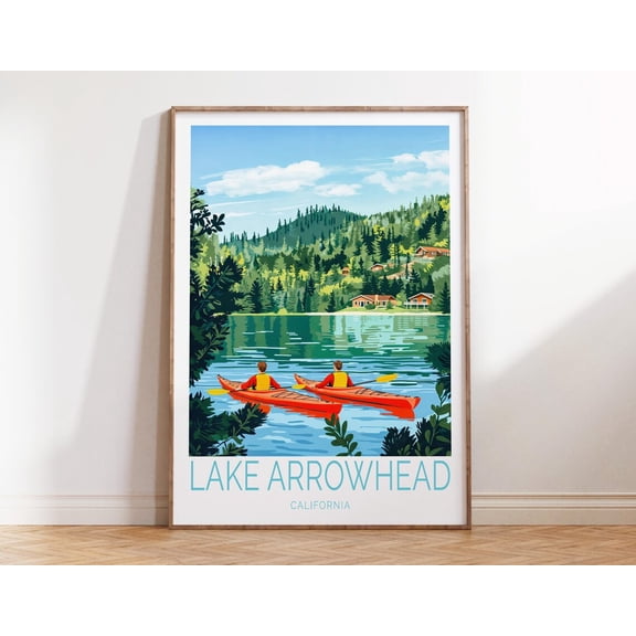 Lake Arrowhead California Travel Home Decor Wall Art, Unframed Paper Print Size 8x12
