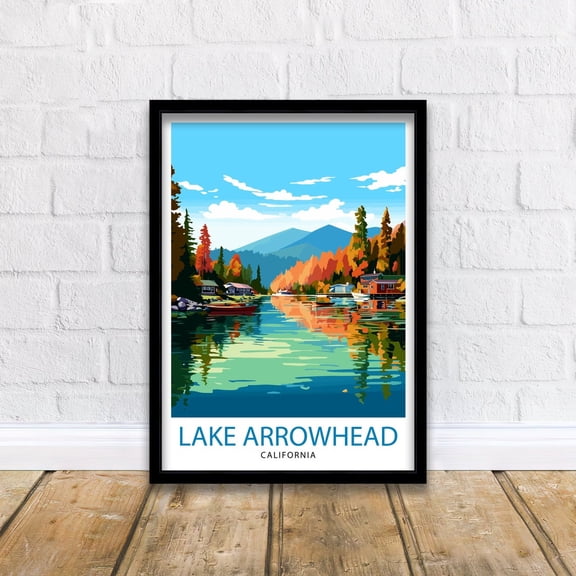 Lake Arrowhead California Travel Print| Lake Arrowhead Wall Decor Lake Arrowhead Home Living Decor Lake Arrowhead IllustrationTravel Poster, Poster Only