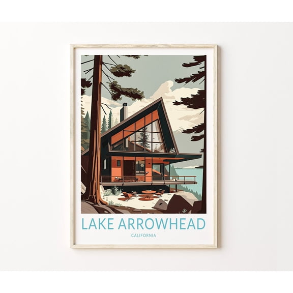 Lake Arrowhead California Travel Wall Art, Unframed Paper Poster 8x10in