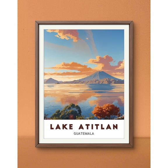Lake Atitlã¡N Poster: Stunning Guatemalan Sunset Over Volcanoes Vibrant Wall Art For Home Or Office , Poster Print Only