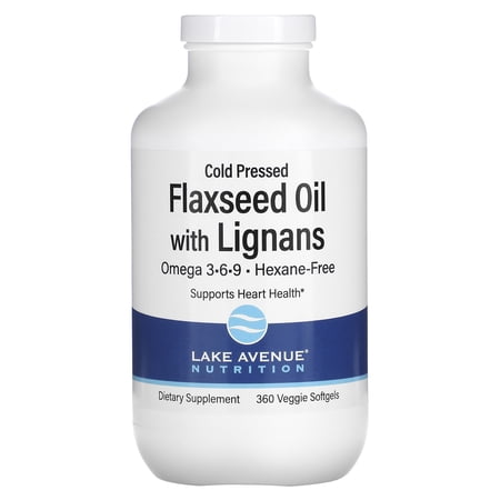 Lake Avenue Nutrition Cold Pressed Flaxseed Oil with Lignans, 1 g, 360 Veggie Softgels