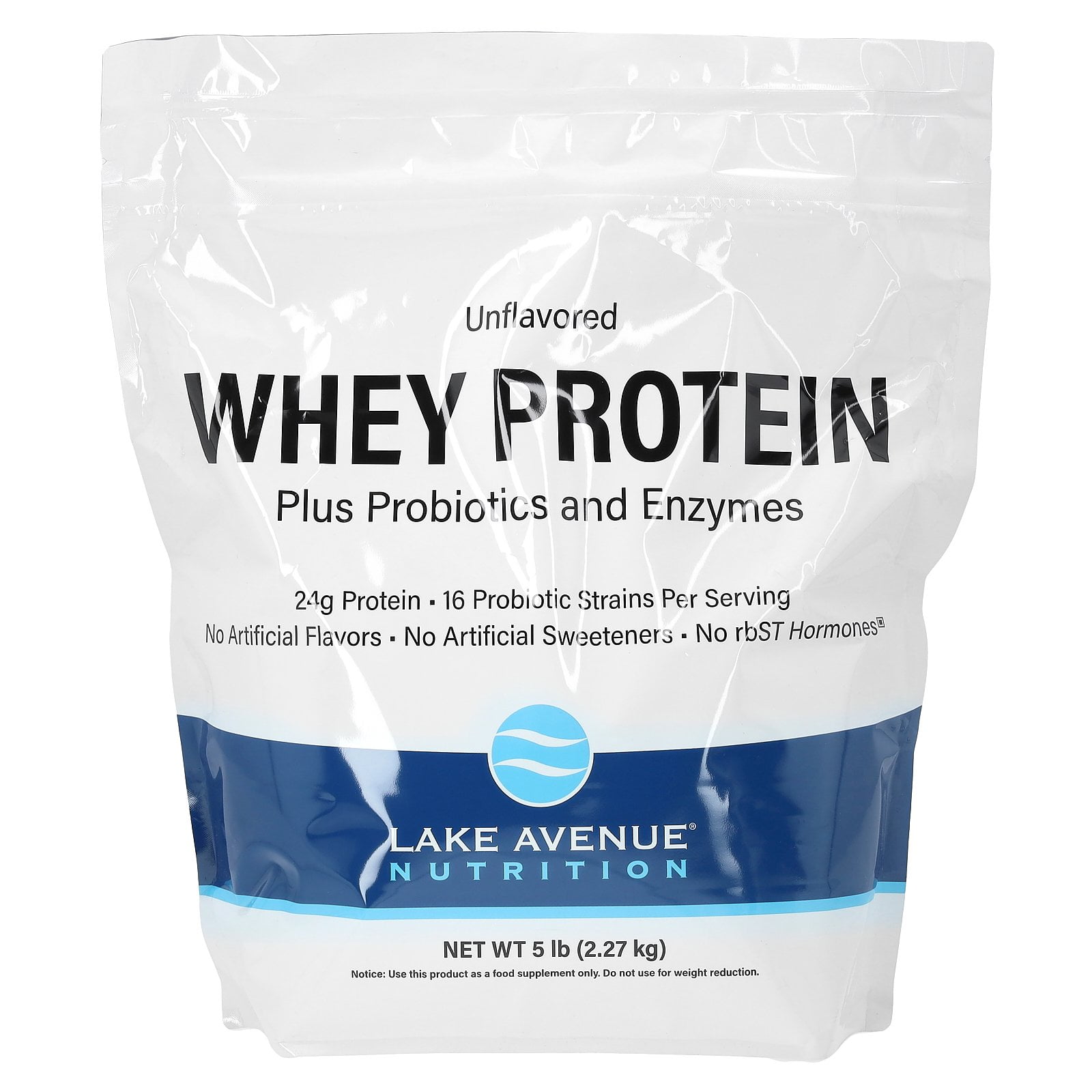Lake Avenue Nutrition Whey Protein + Probiotics, Unflavored, 5 lb (2.27 kg)
