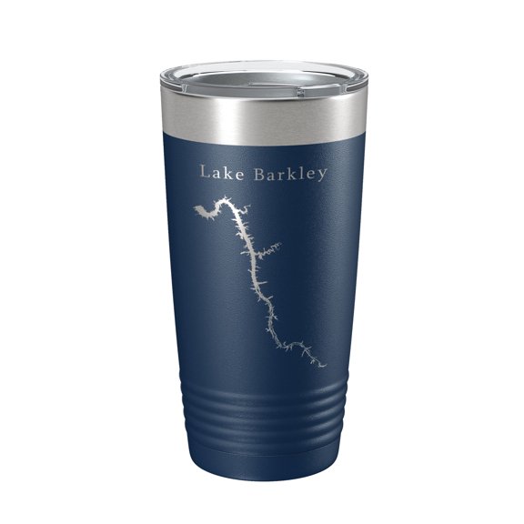 Lake Barkley Map Tumbler Travel Mug Insulated Laser Engraved Coffee Cup Kentucky, Tennessee 20 oz Navy Blue