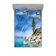 thumbnail image 1 of Lake Bedding Set with Sheet & Covers, Clear Dreamy Sky over Inland Creek Surrounded by Land Liquid Surface of Earth Print, Printed Bedroom Decor 2 Shams, 4 Sizes, Blue Grey, by Ambesonne, 1 of 3