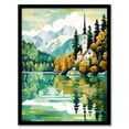 thumbnail image 1 of Lake Bled Artwork Orange Green 17th Century Church On Slovenia Island Reflecting On Turquoise Water Art Print Framed Poster Wall Decor 12x16 inch, 1 of 5