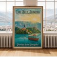 Lake Bled Poster, Vintage Postcard Illustration, Teal And Aqua, Coastal ...
