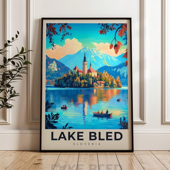 Lake Bled Travel Poster - Slovenia Wall Art Print, Illustration Poster, Artwork, Home & Office Decor, Gift Idea, Lake Travel Print Wall Art, Modern Wall Decor, 16x24 UNFRAMED