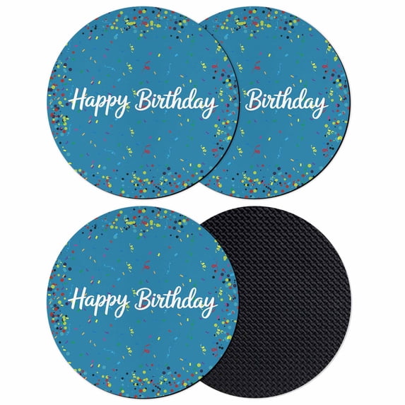 Lake Blue Birthday Coasters Set of 4, Absorbent Coasters for Drinks, Colorful Confetti Ribbons Polka Dots Classroom Coaster for Desk Coffee Table Protection, Home Decor House Warming Gifts 4"