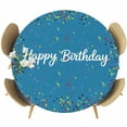 thumbnail image 1 of Lake Blue Birthday Round Tablecloth, Fitted Table Cover with Elastic for 45"-54" Round Tables, Colorful Confetti Ribbons Polka Dots Classroom Table Cloth Outdoor Dinning Party Waterproof Tablecloths, 1 of 7